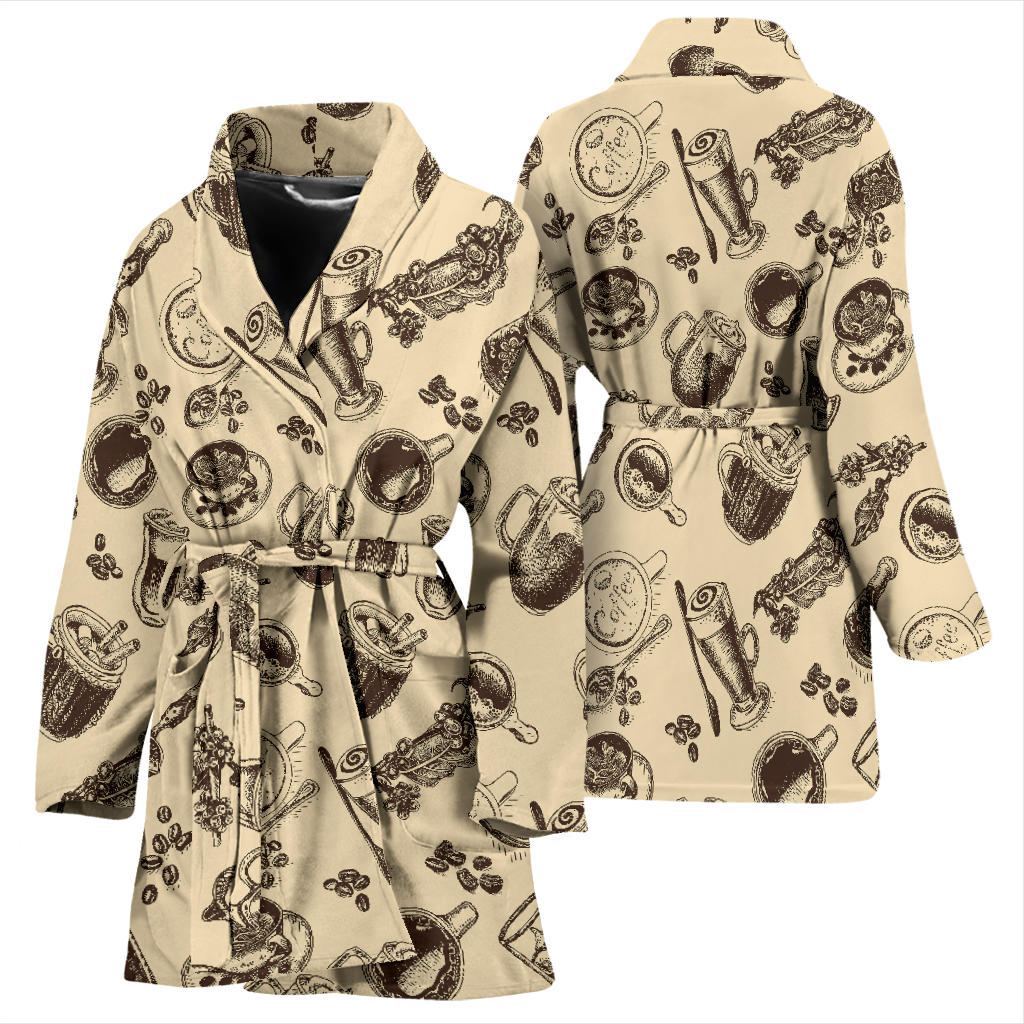 Coffee Pattern Print Design 05 Women Bathrobe