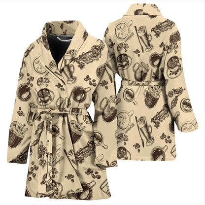Coffee Pattern Print Design 05 Women Bathrobe