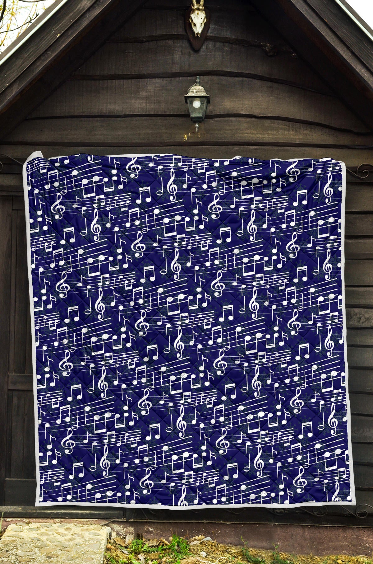 Music Note Blue Themed Print Quilt Bedspread