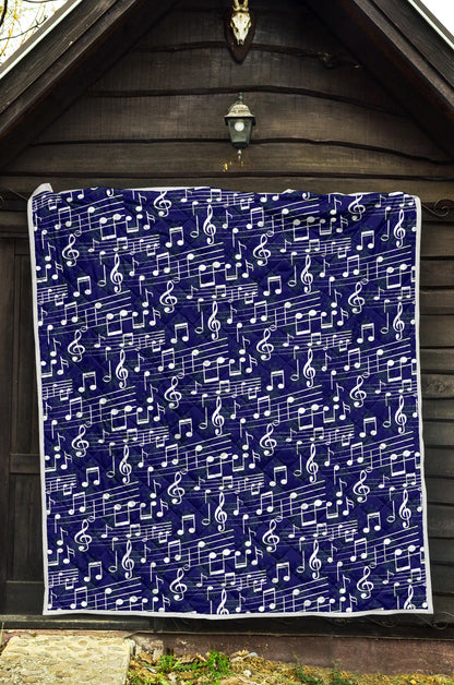Music Note Blue Themed Print Quilt Bedspread