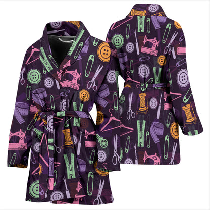 Sewing Equipment Print Design LKS306 Women Bathrobe