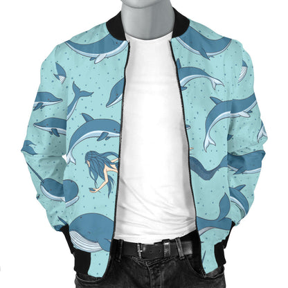 Narwhal Themed Print Men Bomber Jacket