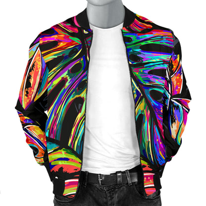Neon Color Tropical Palm Leaves Men Bomber Jacket