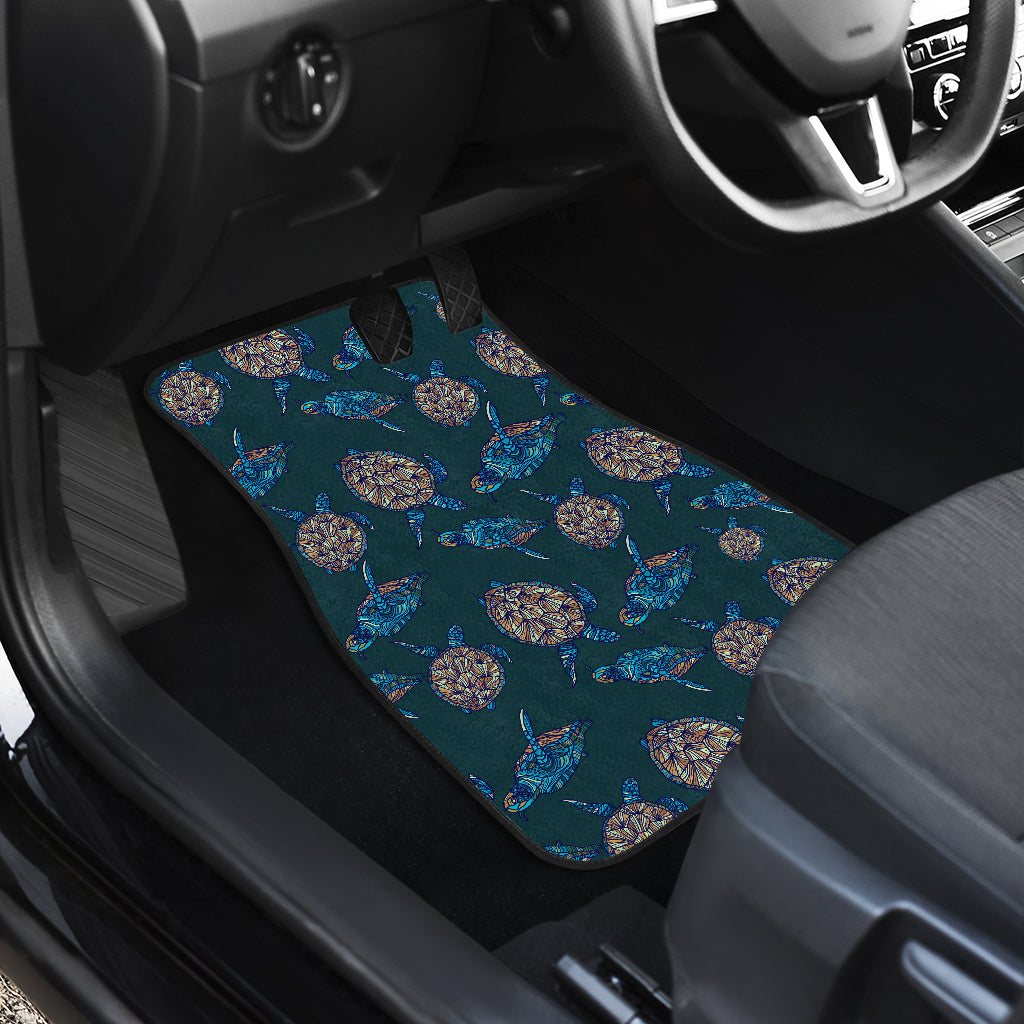 Sea Turtle Hand Drawn Blue Print Car Floor Mats Front Back