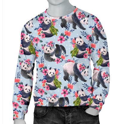 Panda Bear Flower Design Themed Print Men Long Sleeve Sweatshirt