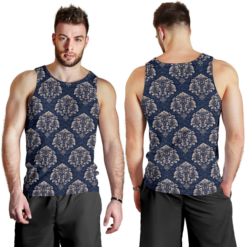 Damask Blue Luxury Print Pattern Men Tank Top