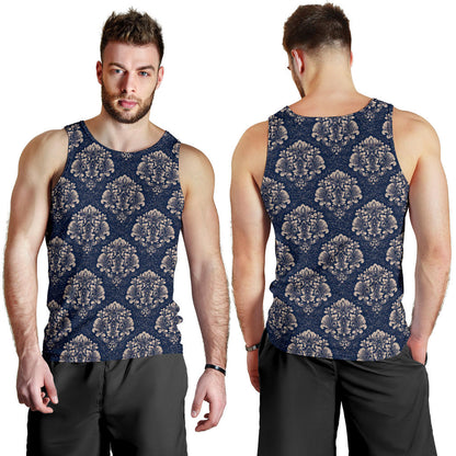 Damask Blue Luxury Print Pattern Men Tank Top