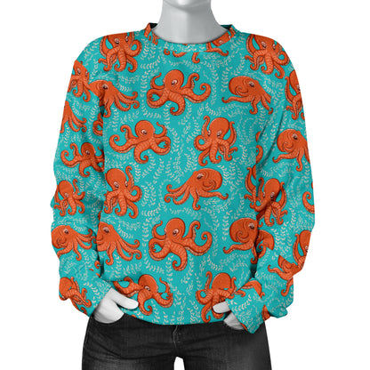 Octopus Cartoon Design Print Themed Women Long Sleeve Sweatshirt