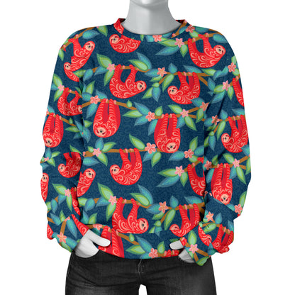 Sloth Red Design Themed Print Women Long Sleeve Sweatshirt