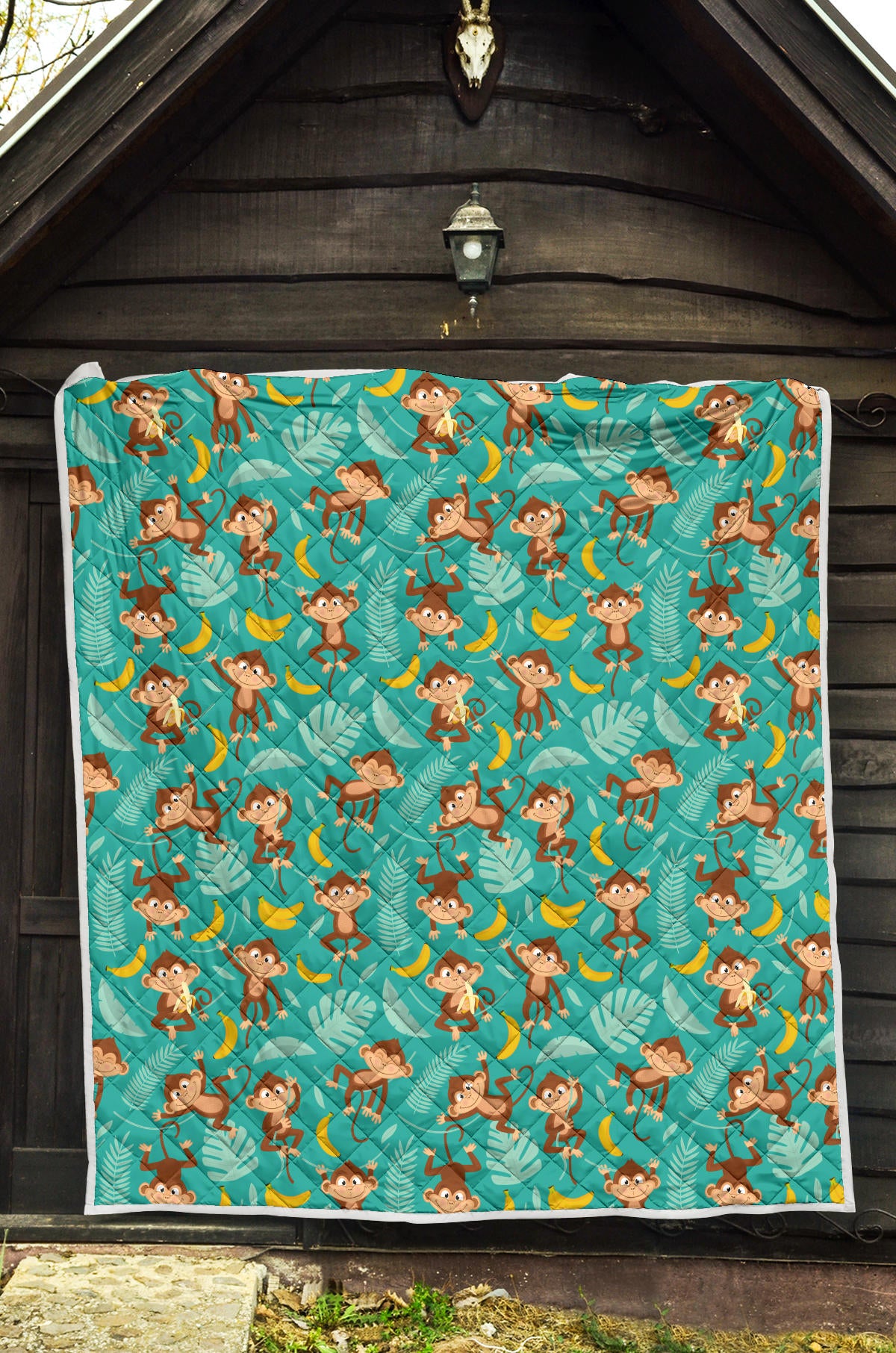 Monkey Happy Design Themed Print Quilt Bedspread