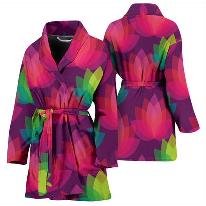 Lotus Pattern Print Design 02 Women Bathrobe