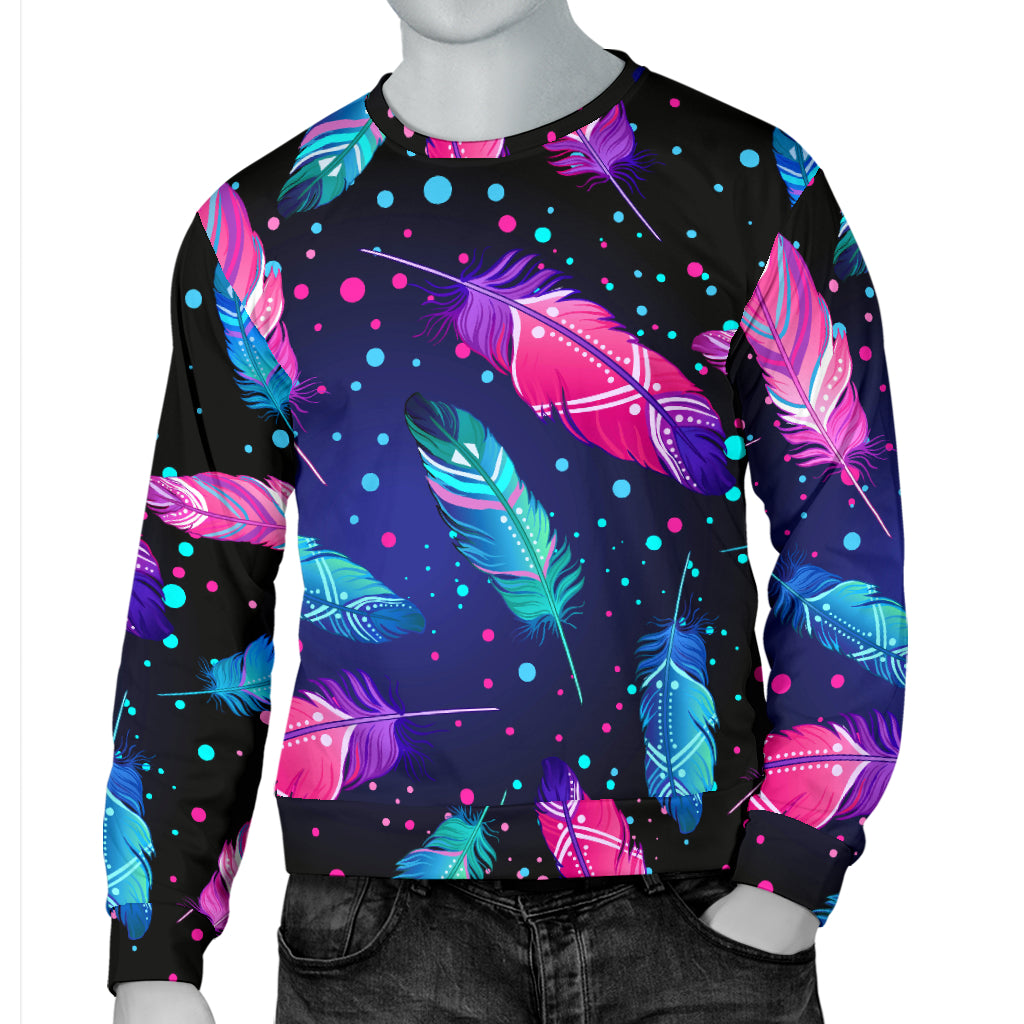 Feather Colorful Boho Design Print Men Long Sleeve Sweatshirt