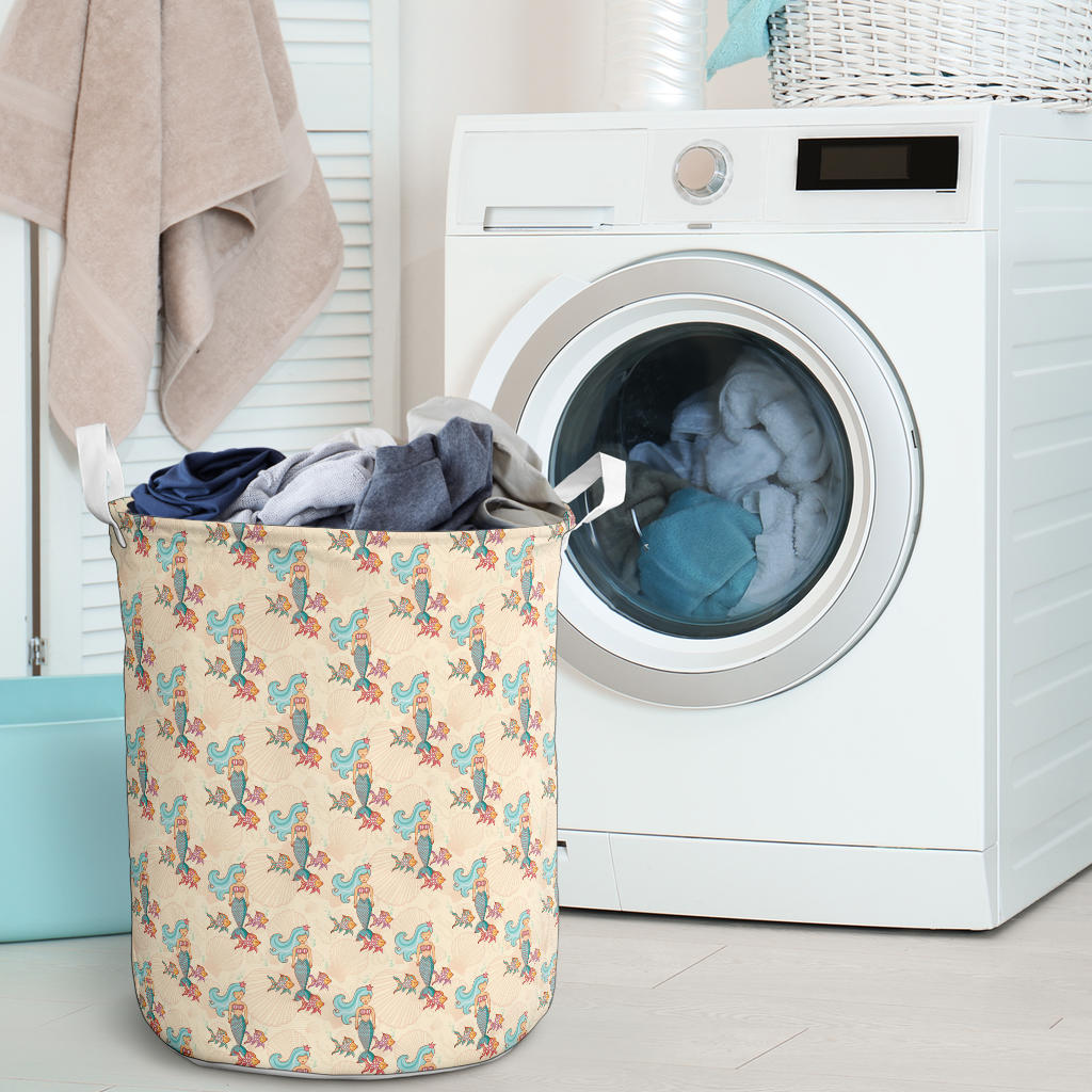 Mermaid Girl With Fish Design Print Laundry Basket