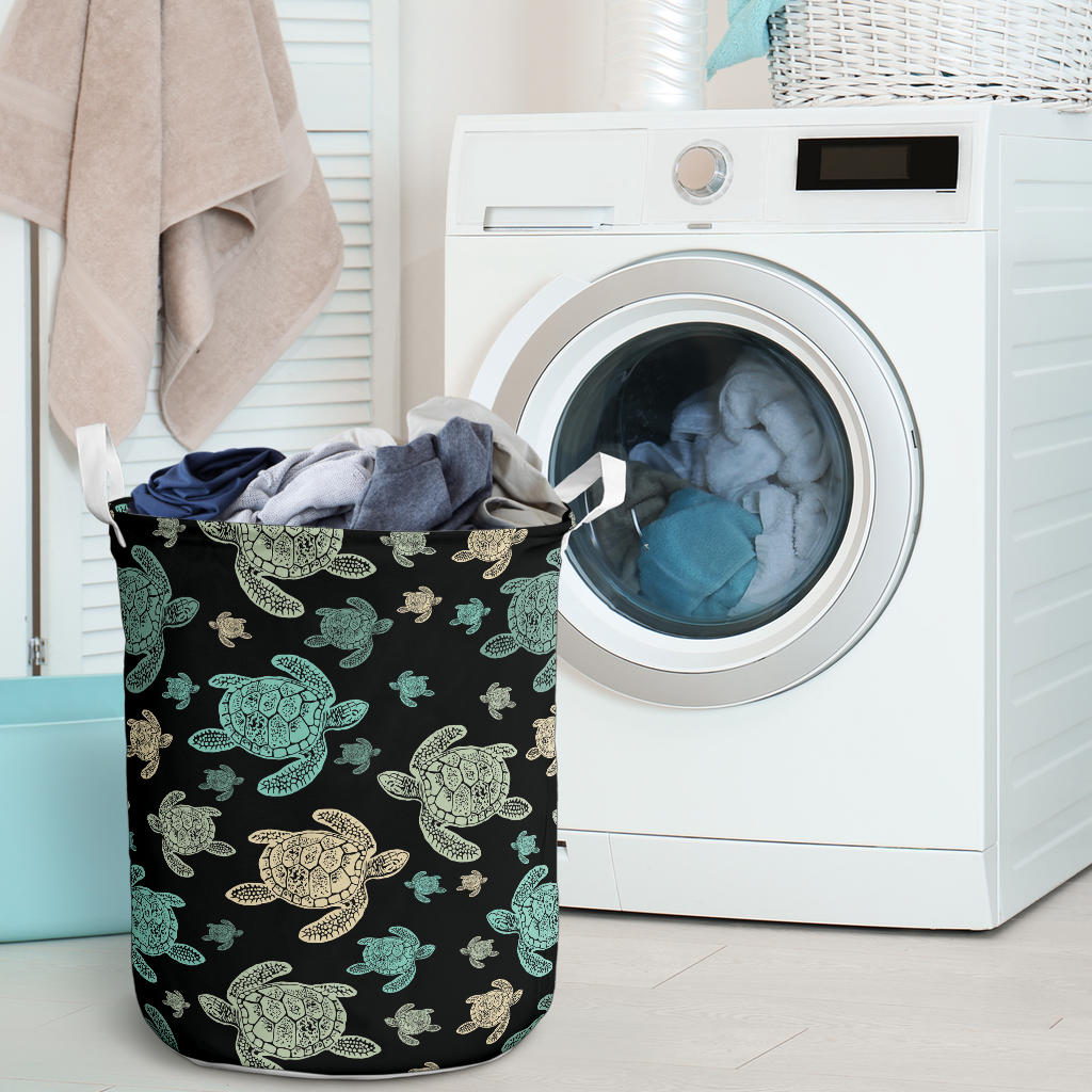 Sea Turtle Stamp Pattern Laundry Basket