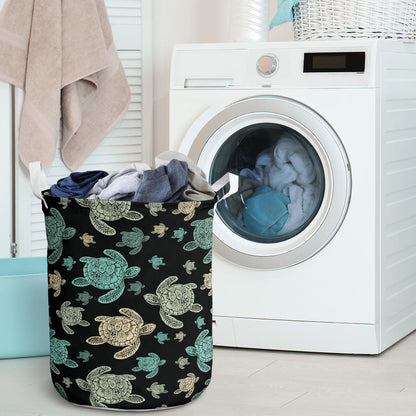 Sea Turtle Stamp Pattern Laundry Basket