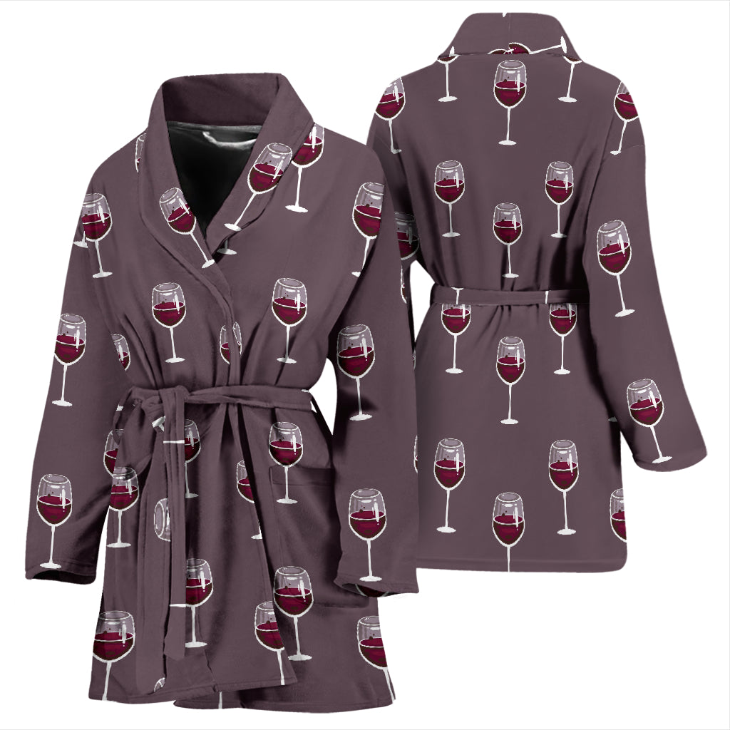 Wine Glass Pattern Print Design LKS305 Women Bathrobe