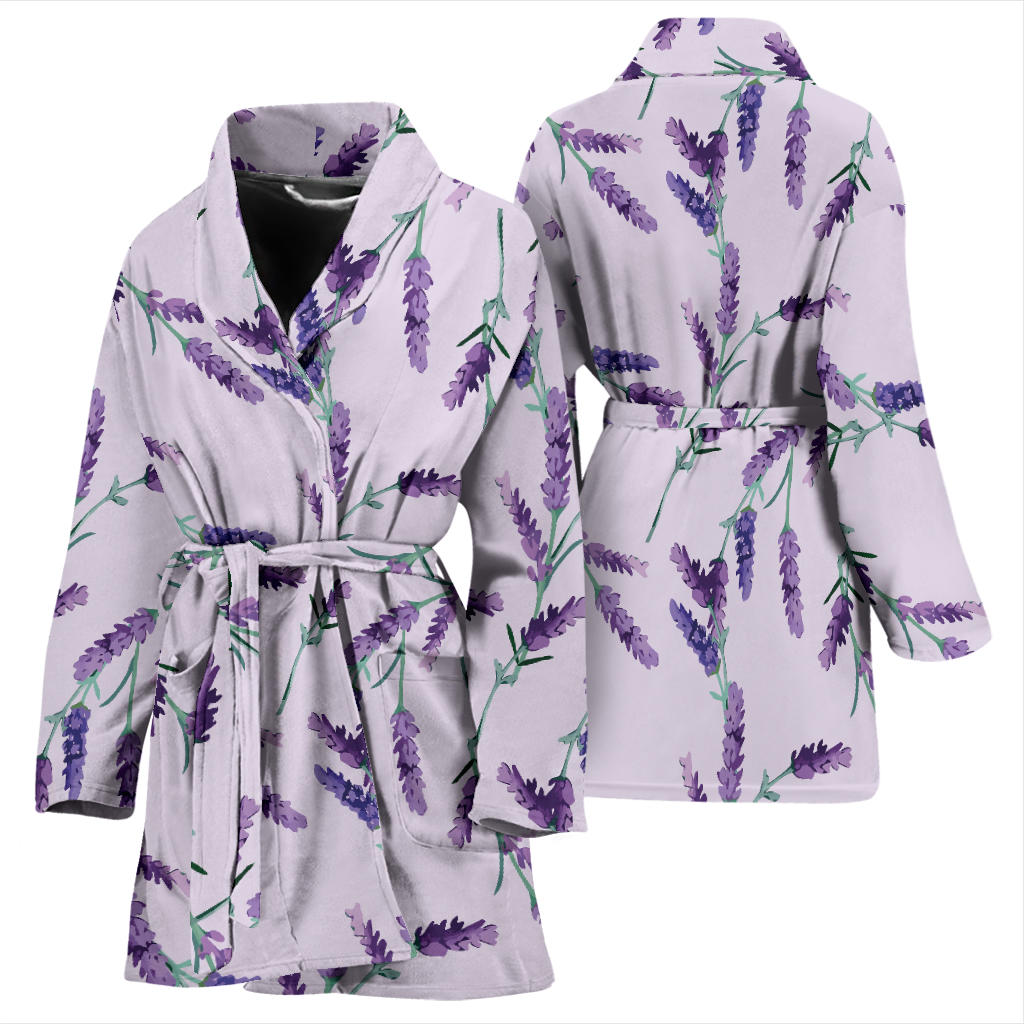 Lavender Pattern Print Design 02 Women Bathrobe