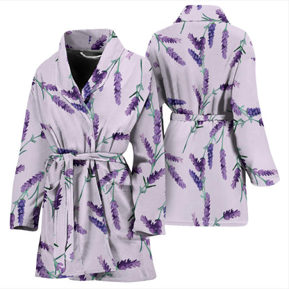 Lavender Pattern Print Design 02 Women Bathrobe