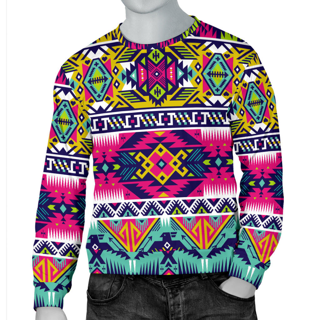 Indian Navajo Color Themed Design Print Men Long Sleeve Sweatshirt