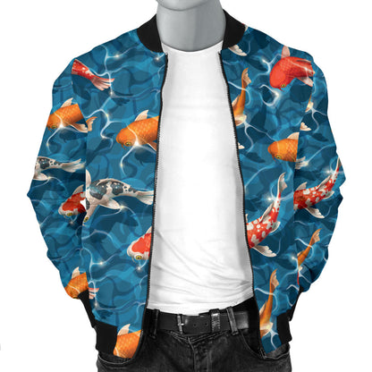 Koi Carp Water Design Themed Print Men Bomber Jacket