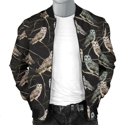 Owl Branch Themed Design Print Men Bomber Jacket