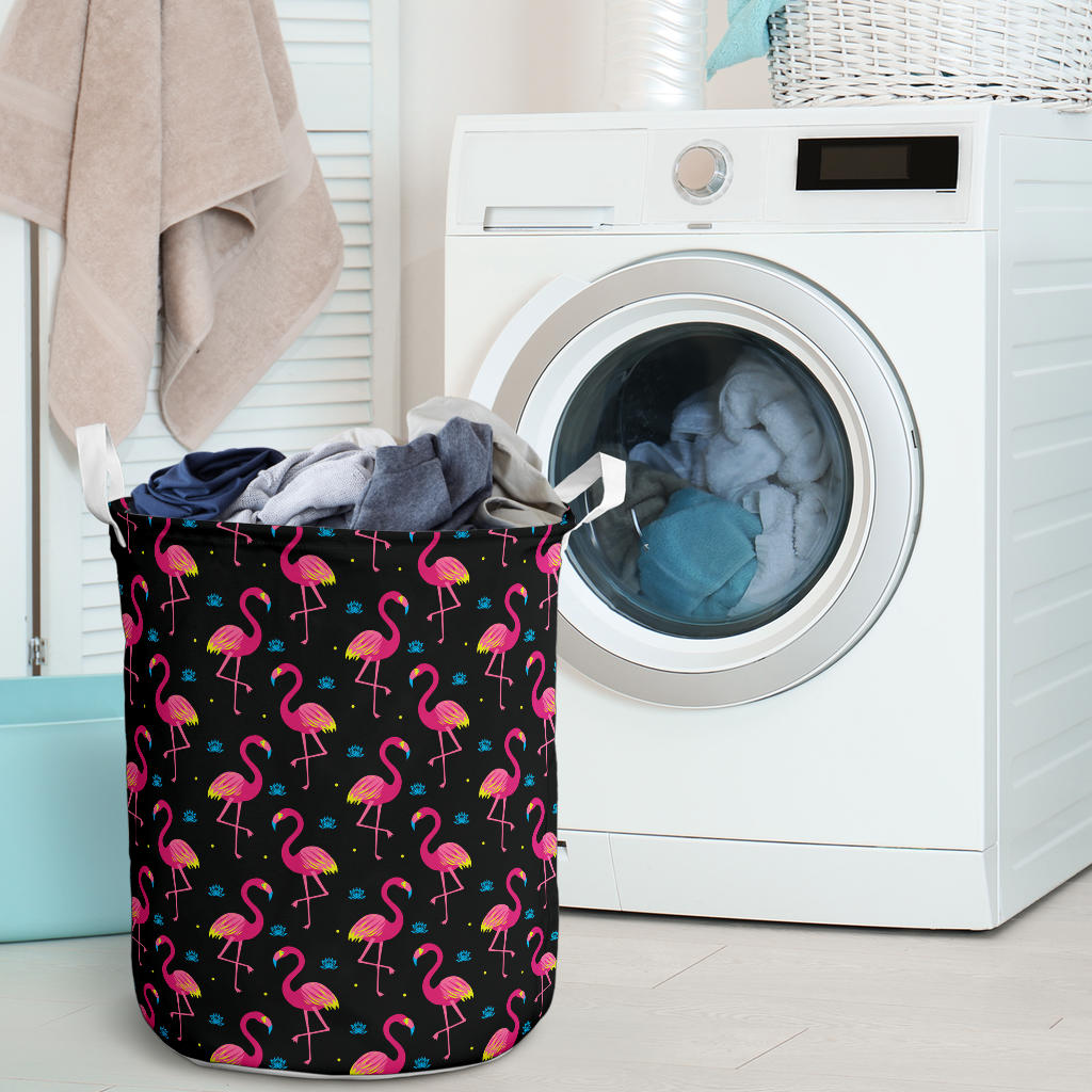 Flamingo Pink Neon Print Pattern Laundry Basket