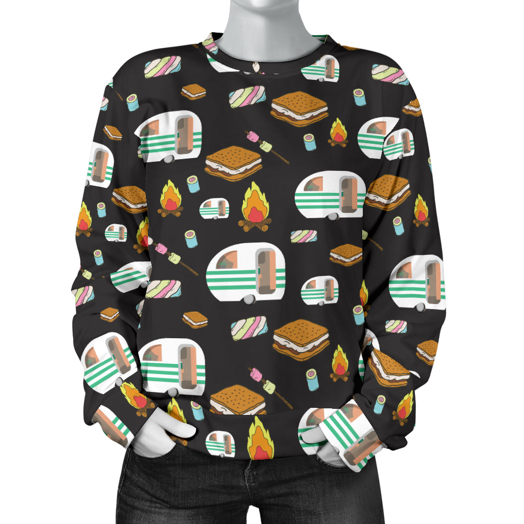 Camper marshmallow Camping Design Print Women Long Sleeve Sweatshirt