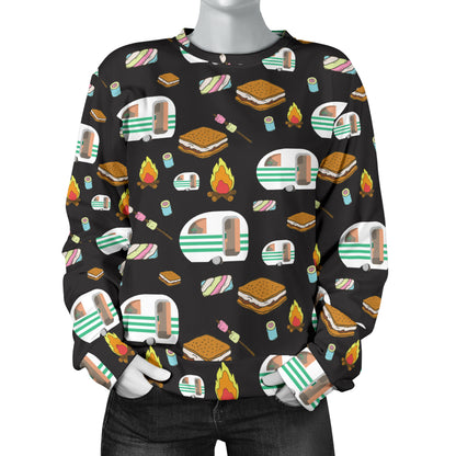 Camper marshmallow Camping Design Print Women Long Sleeve Sweatshirt