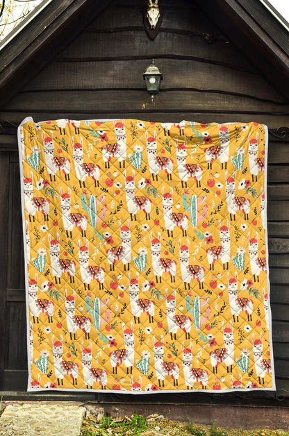 Llama Cute Themed Print Quilt Bedspread