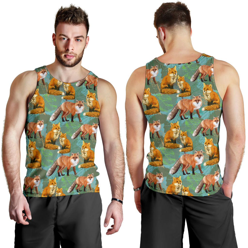 Fox Autumn leaves Themed Men Tank Top