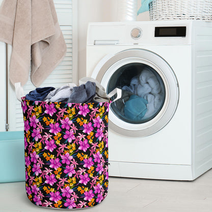 Tropical Folower Pink Hibiscus Print Laundry Basket