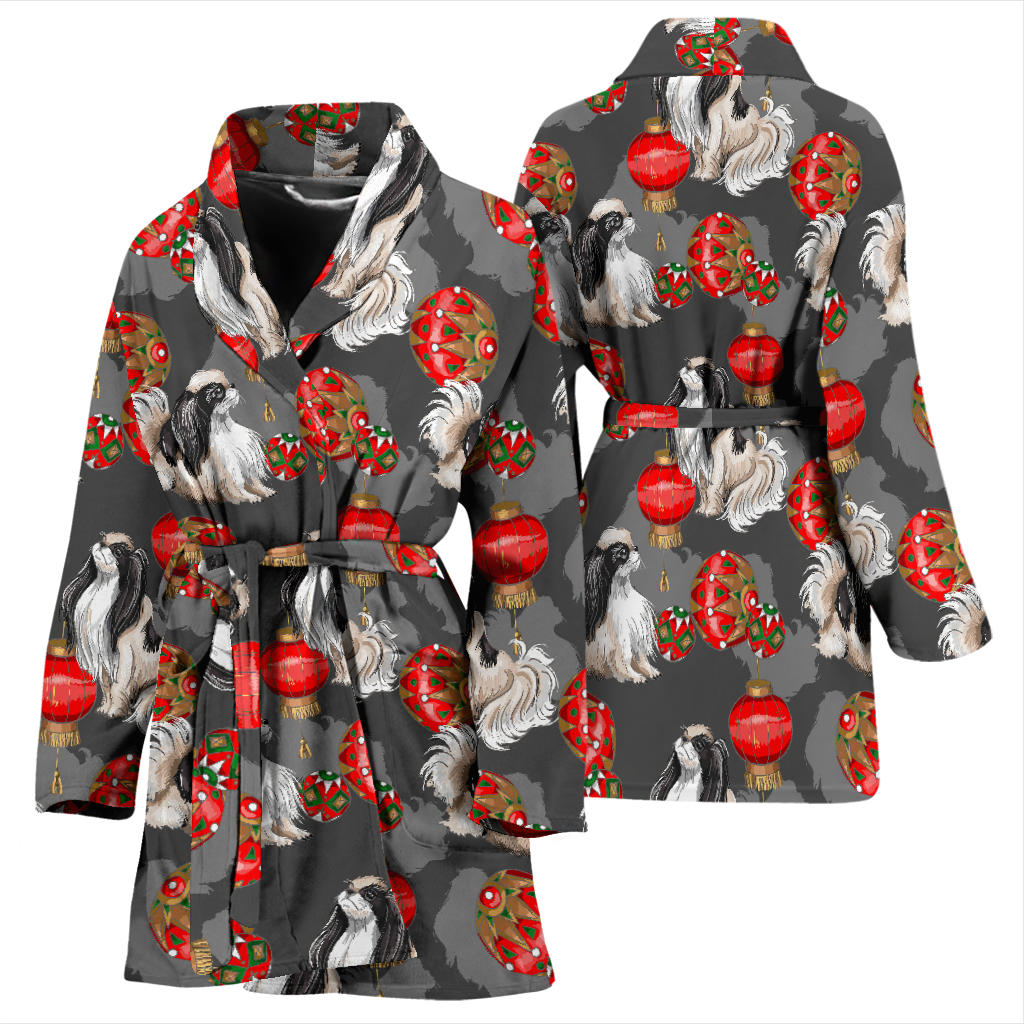 Japanese Chin Pattern Print Design 02 Women Bathrobe