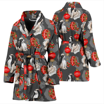 Japanese Chin Pattern Print Design 02 Women Bathrobe