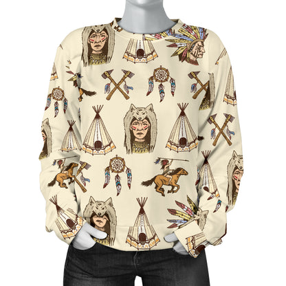 Native Indian Pattern Design Print Women Long Sleeve Sweatshirt