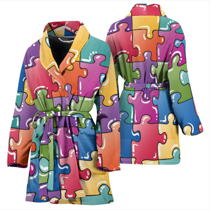 Puzzle Pattern Print Design A05 Women Bathrobe