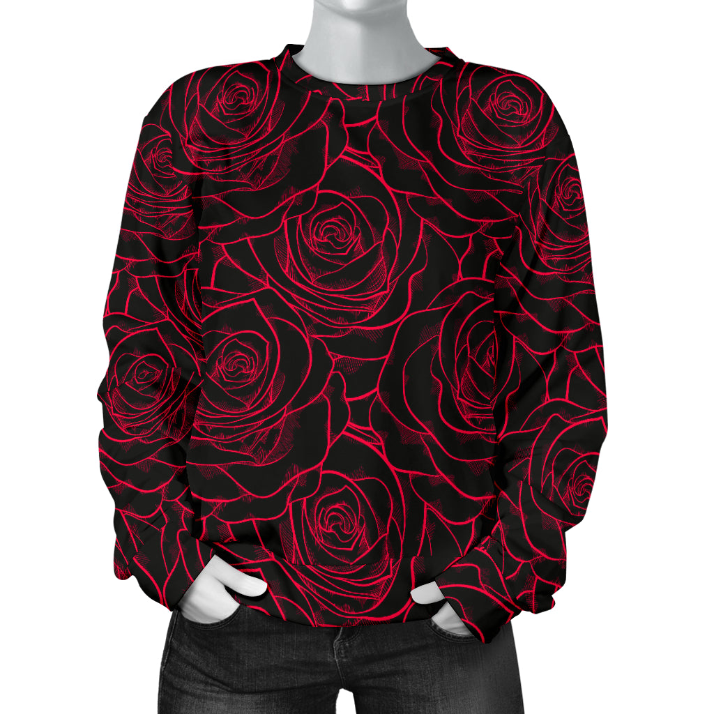 Red Rose Design Print Women Long Sleeve Sweatshirt