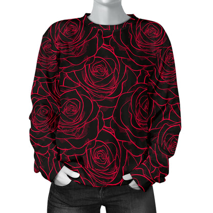 Red Rose Design Print Women Long Sleeve Sweatshirt