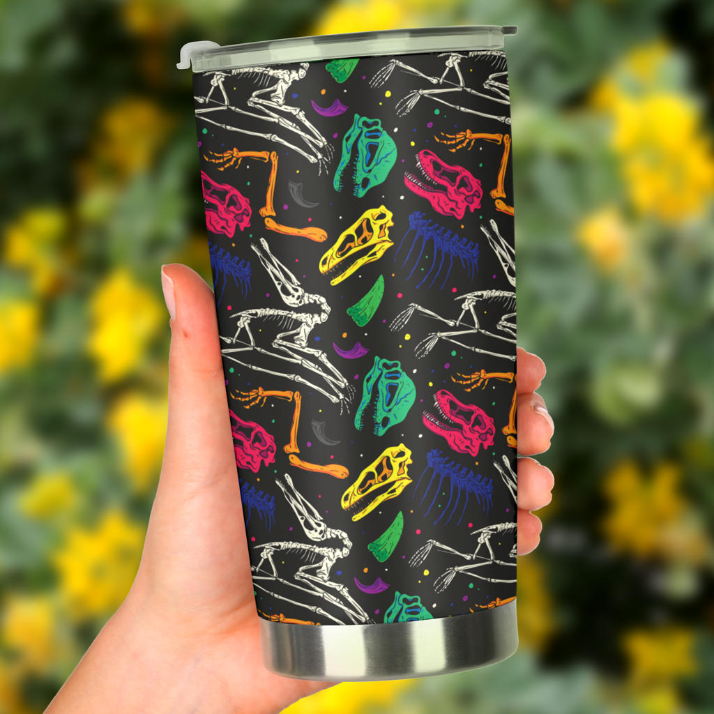 Dinosaur Skull Color Print Pattern Tumbler