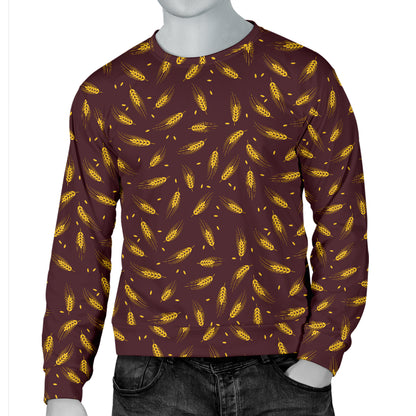 Agricultural Gold Wheat Print Pattern Men Long Sleeve Sweatshirt