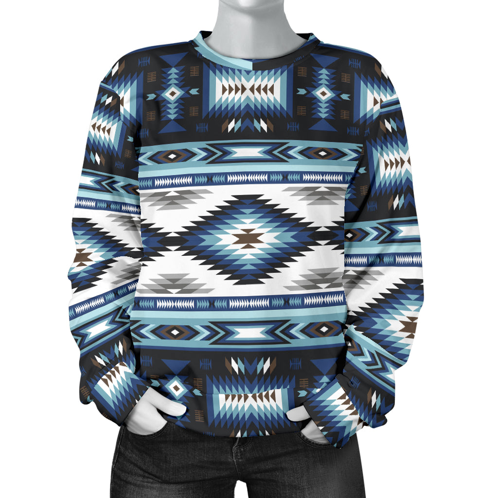 Navajo Dark Blue Print Pattern Women Long Sleeve Sweatshirt