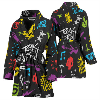Rock and Roll Pattern Print Design A02 Women Bathrobe