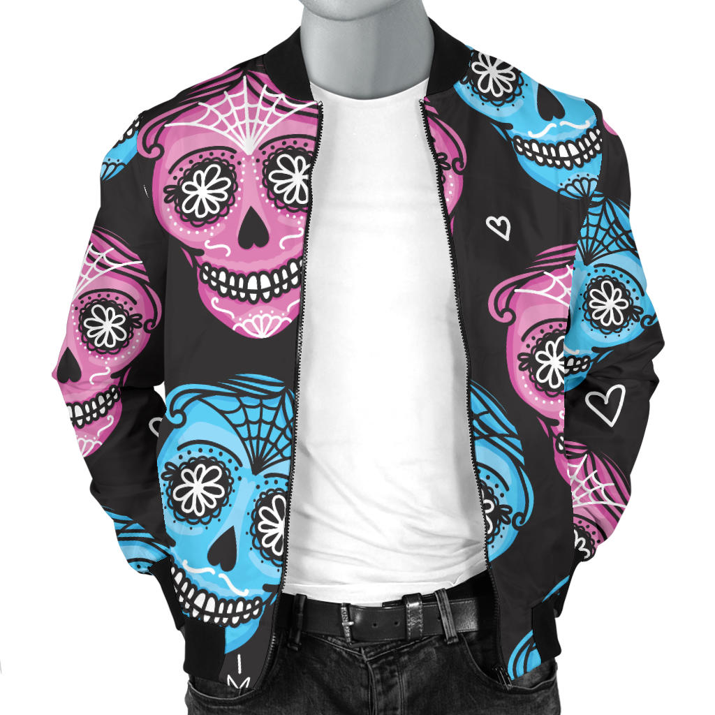 Day of the Dead Skull Print Pattern Men Bomber Jacket