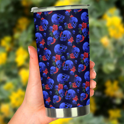 Skull Roses Neon Design Themed Print Tumbler