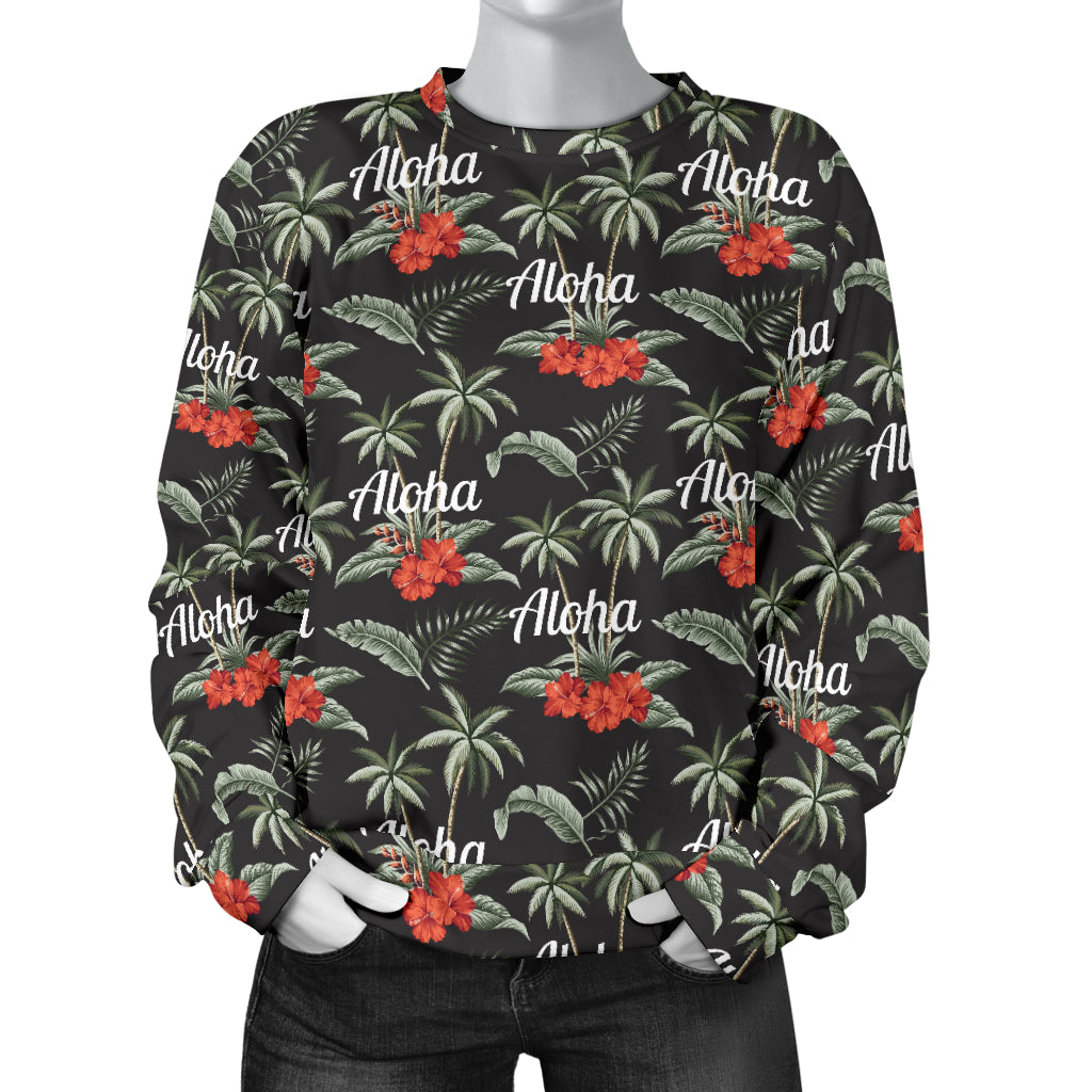 Aloha Palm Tree Design Themed Print Women Long Sleeve Sweatshirt