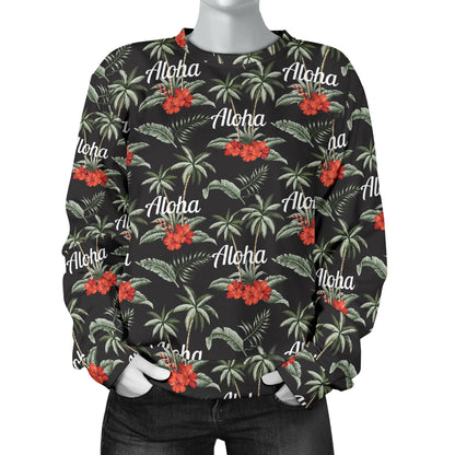 Aloha Palm Tree Design Themed Print Women Long Sleeve Sweatshirt