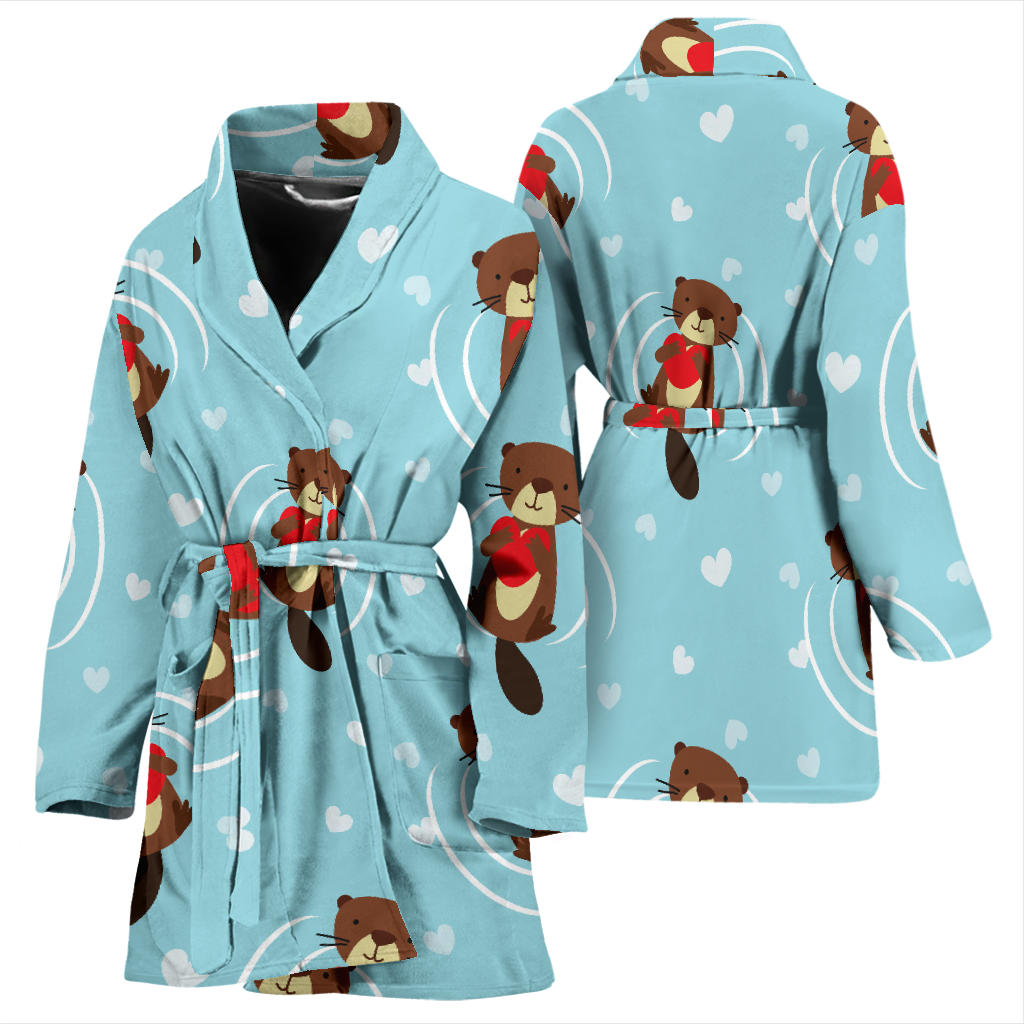 Sea Otter Cute Pattern Print Design 04 Women Bathrobe
