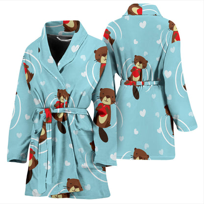 Sea Otter Cute Pattern Print Design 04 Women Bathrobe