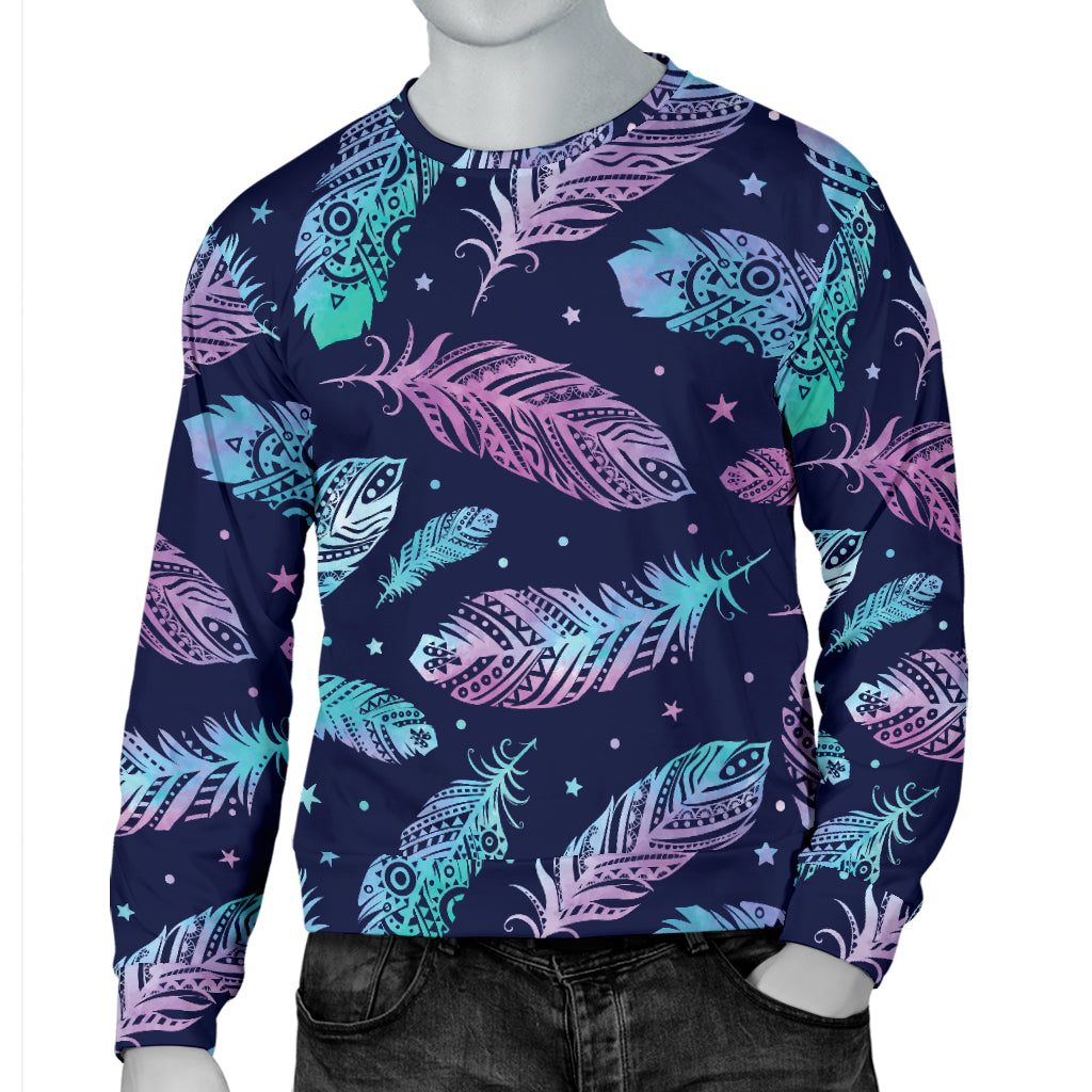 Feather Aztec Design Print Men Long Sleeve Sweatshirt