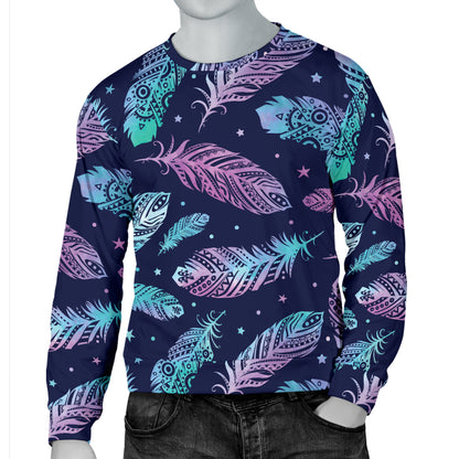 Feather Aztec Design Print Men Long Sleeve Sweatshirt
