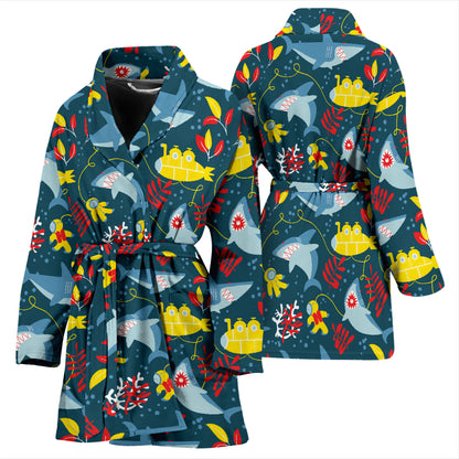 Scuba With Sharks Print Design LKS303 Women Bathrobe